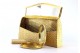  Conjunto de toilette em ouro bicolor, pochete com espelho, caixa de maquilhagem
